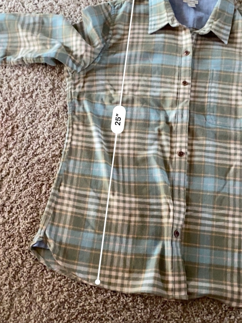 L.L. Bean Teal Blue and Olive Green Plaid Shirt - Picture 7 of 7